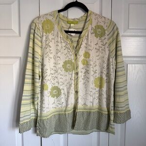 Sigrid Olsen Cardigan Womens L Lightweight Floral Stripe Silk Blend Knit Easter